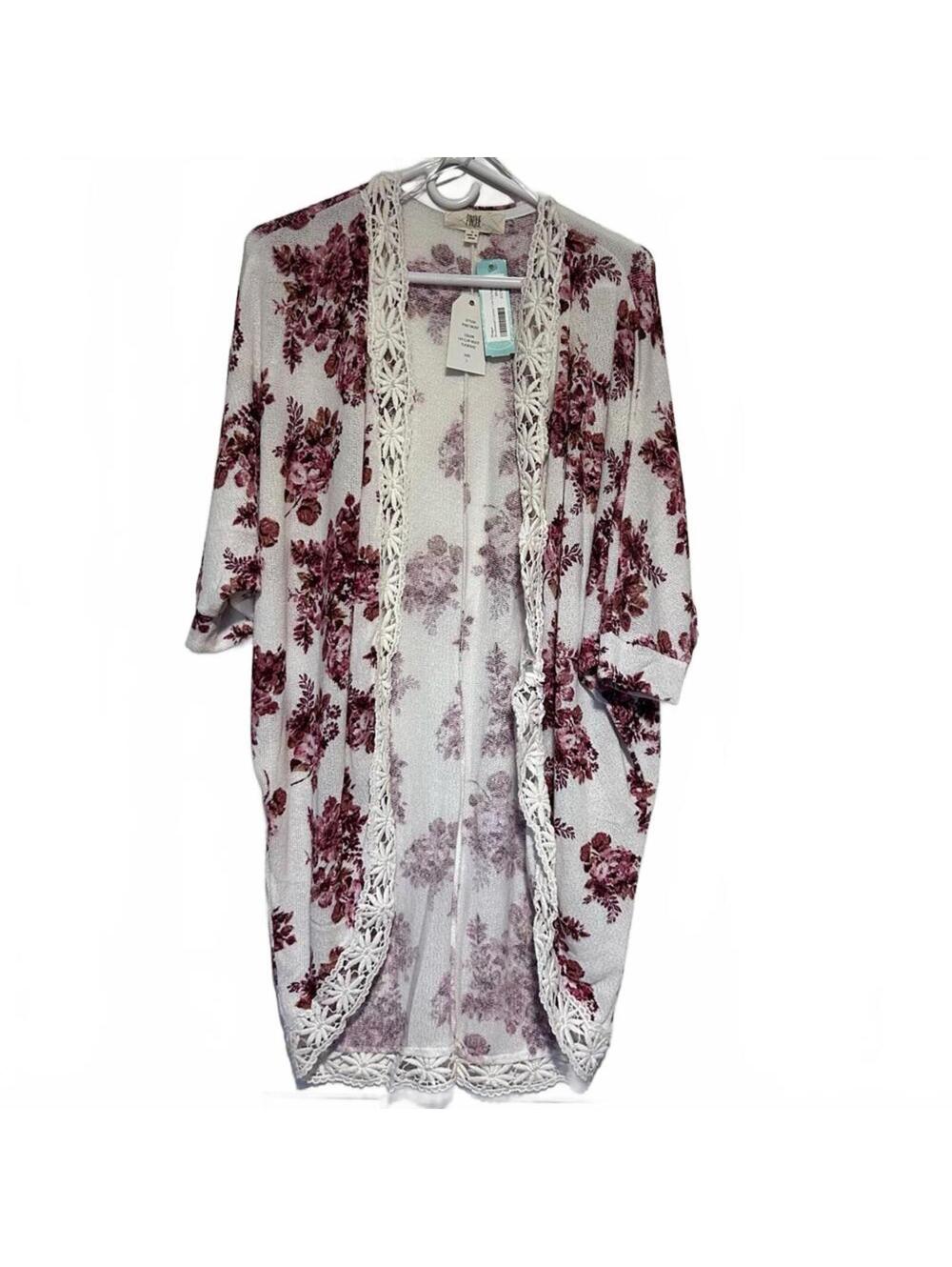 Pinque Stitch Fix Brushwood Crochet Trim Open Floral Cardigan | NWT | Size L